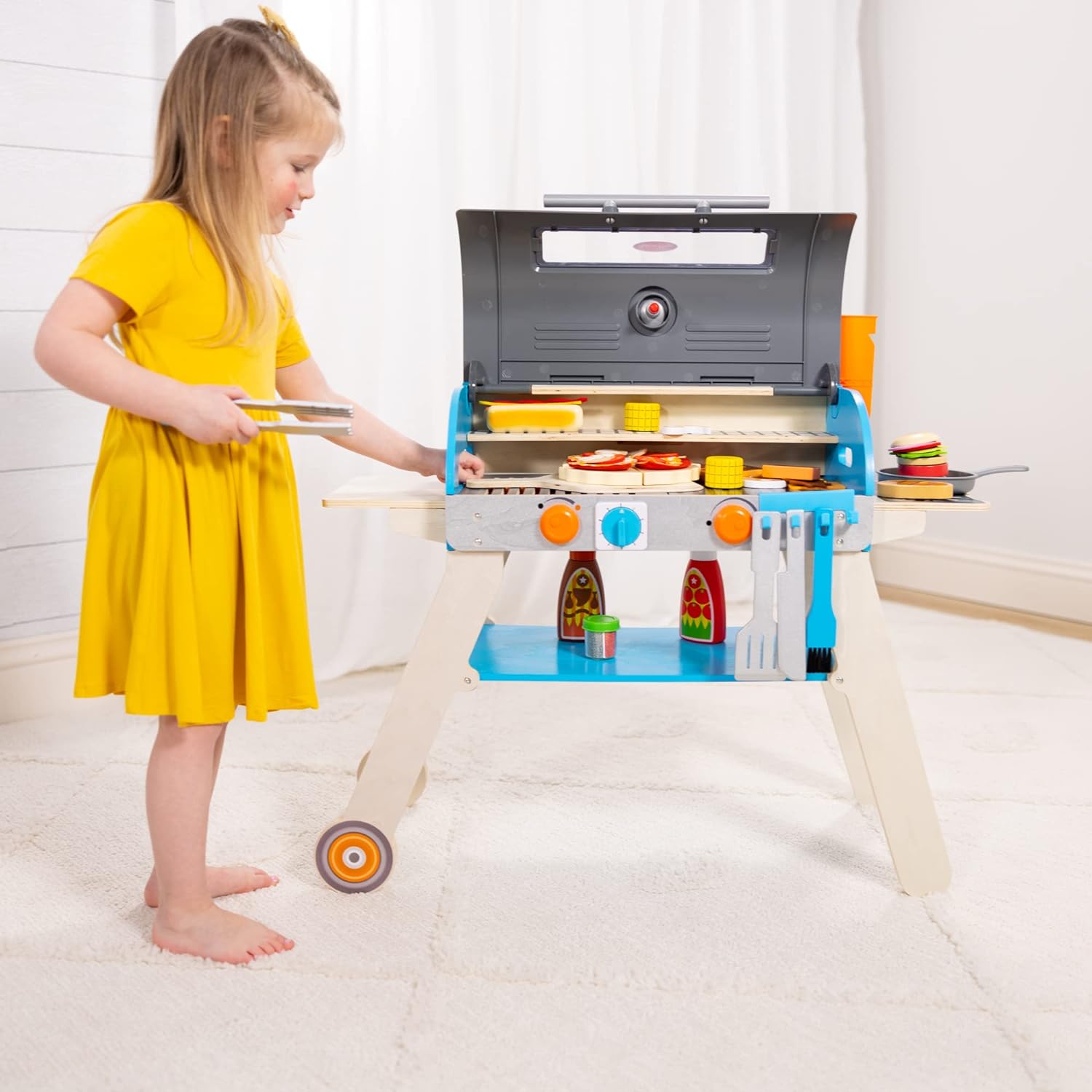 Wooden Luxury Grill, Smoker and Pizza Oven Toy Food Toy for Kids Pretend Cooking