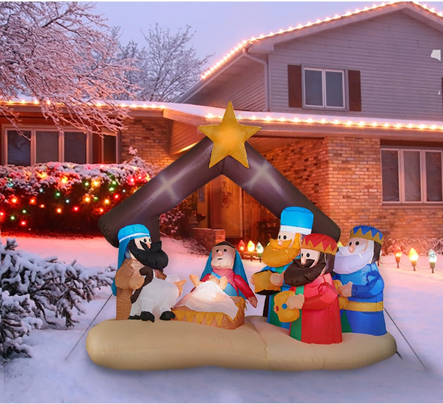 Farm 20ft. Tall Pre-Lighted Christmas Inflatable | Happy Snowman with RGB Lights and Storage Bag | Outdoor Holiday Amplified Holiday Celebration Party Decoration