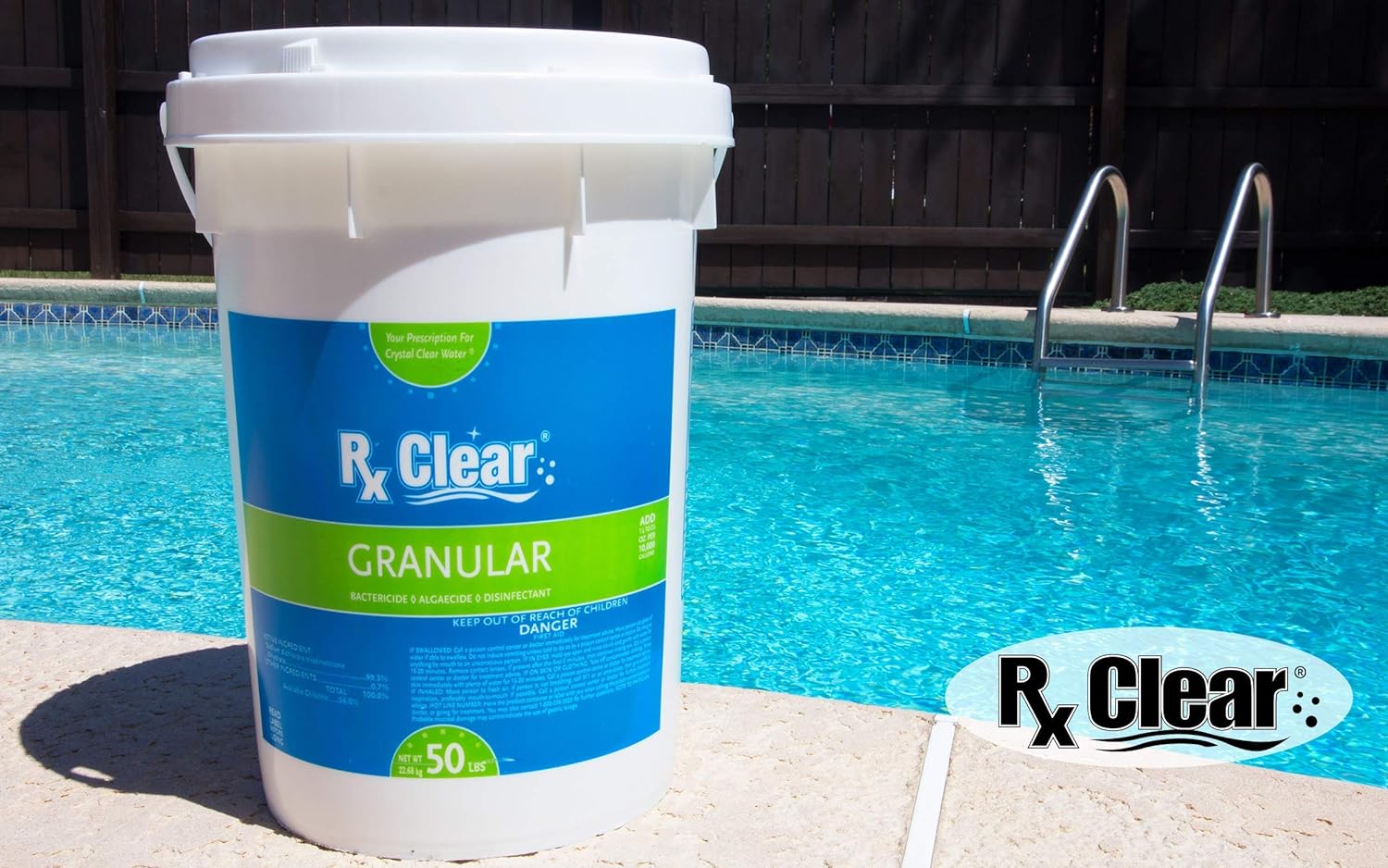 Clear Stabilized Granular Chlorine | One 50-Pound Bucket | Use As Bactericide, Algaecide, and Disinfectant in Swimming Pools and Spas | Fast Dissolving and UV Protected
