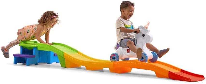 Kids Unicorn Up and Down Roller Coaster Toy, Ride Stroller, Indoor/Outdoor Toy Set