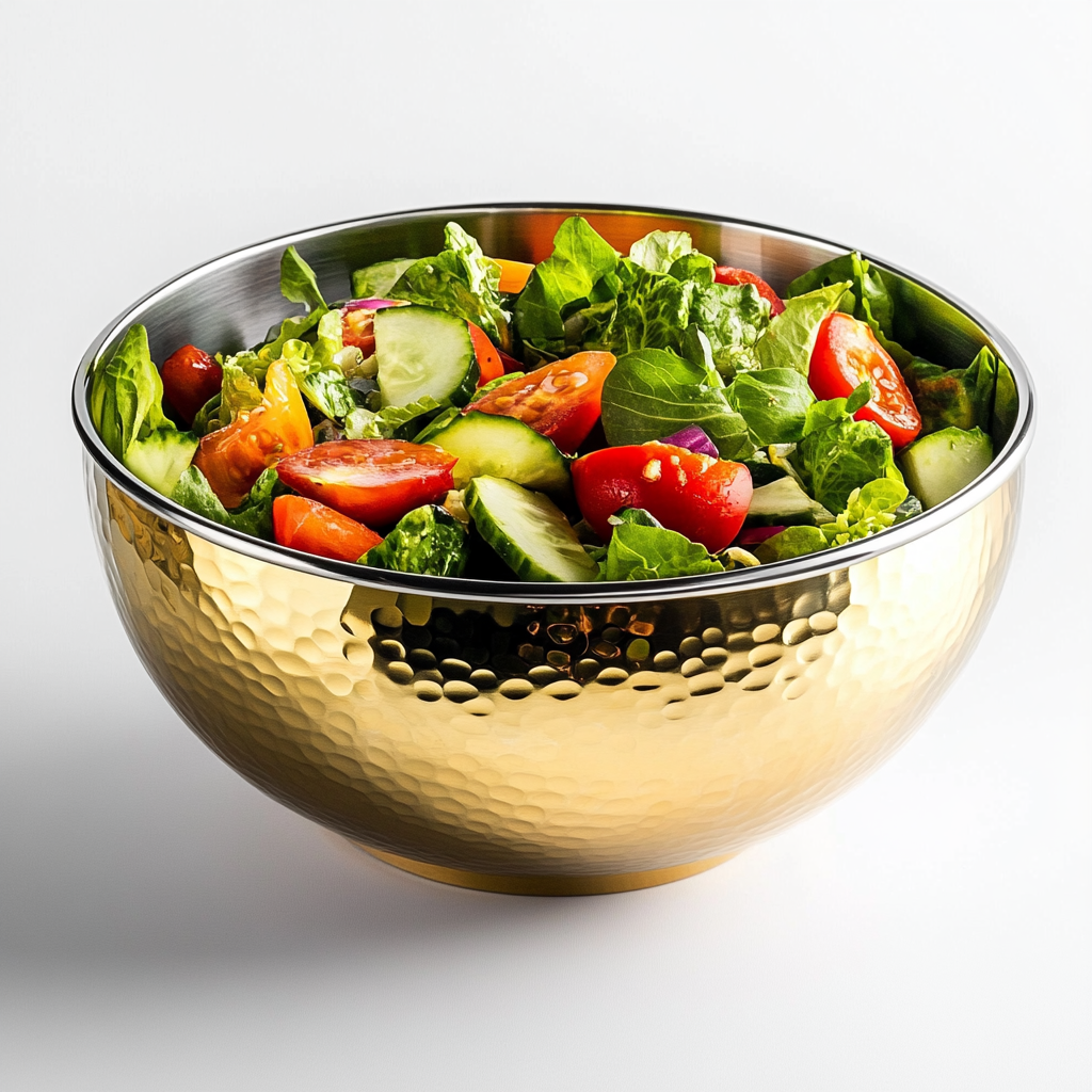Iconw Hammered Gold Insulated Salad Bowl, Double Wall Stainless Steel Serving Bowl
