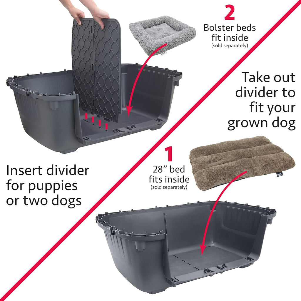 SportPet Designs Plastic Kennels Rolling Plastic Airline Approved Wire Door Travel Dog Crate, XXX-Large, Gray