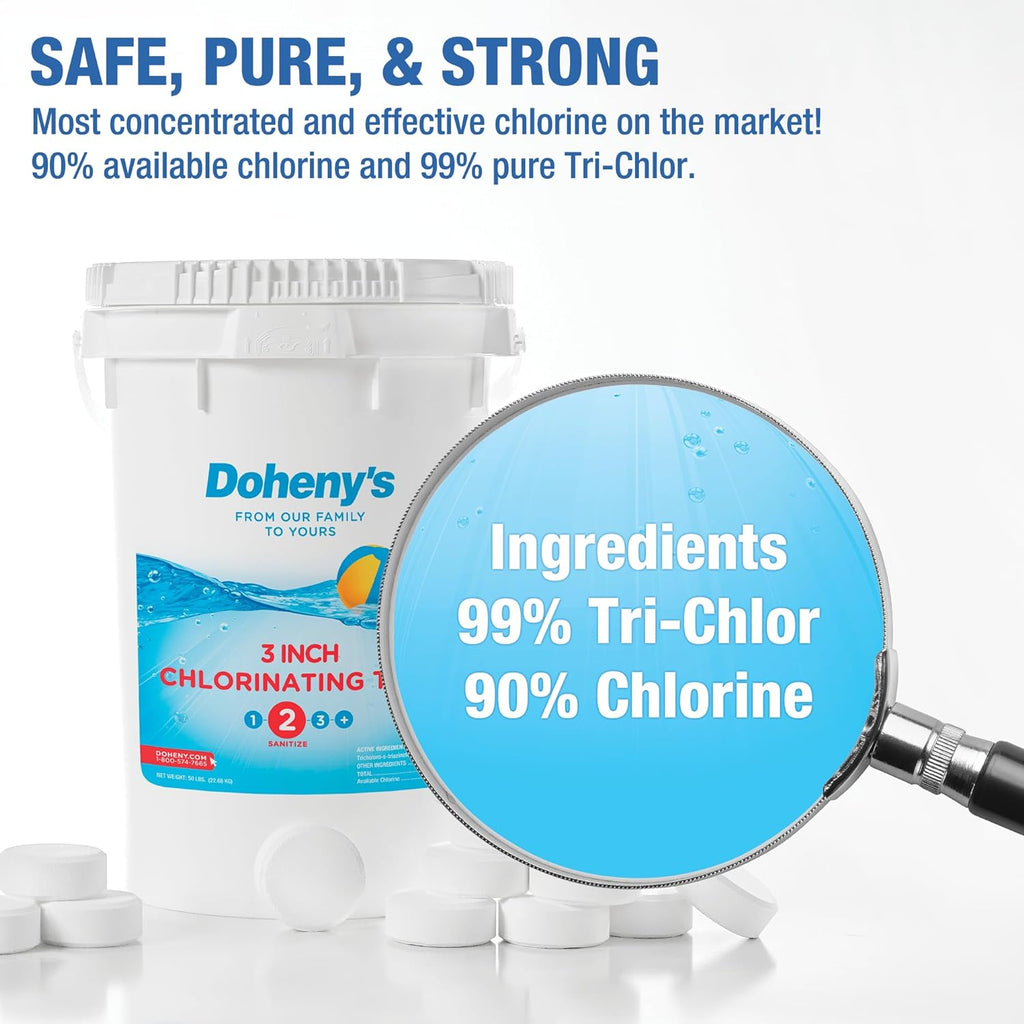 Doheny's 3 Inch Stabilized Chlorine Tablets | Pro-Grade Pool Sanitizer, Long Lasting, Slow Dissolving, 99% Pure Tri-Chlor, Individually Wrapped